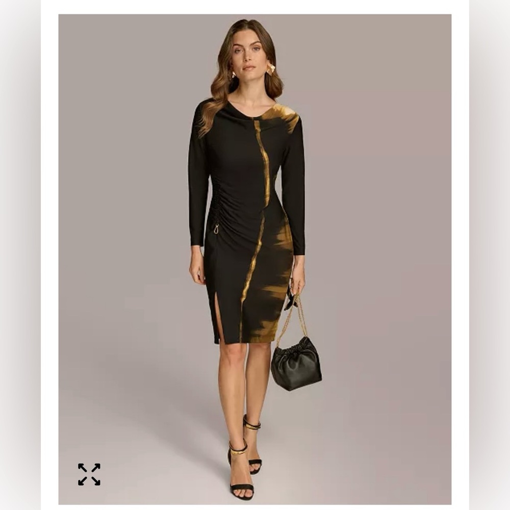 Donna Karan New York Women's
Printed Cowlneck Side-Ruched Dress size Small. NWT